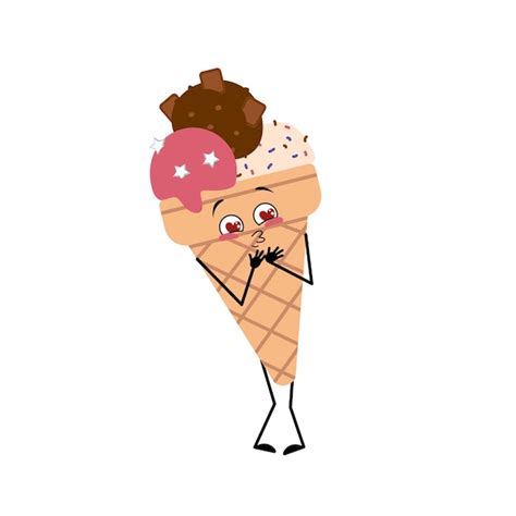 Premium Vector Cute Ice Cream Character Falls In Love With Eyes Hearts Kiss Face Arms And Legs