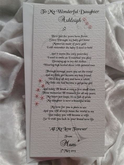 Mother Or Parents Of The Bride To Their Daughter Wedding Keepsake Poem