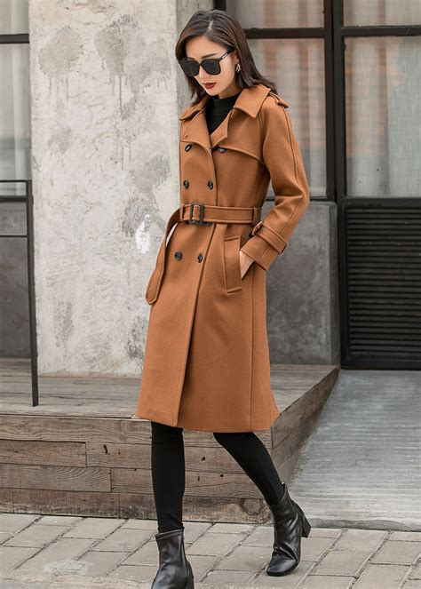 Double Breasted Camel Wool Military Coat Women Winter Long Etsy