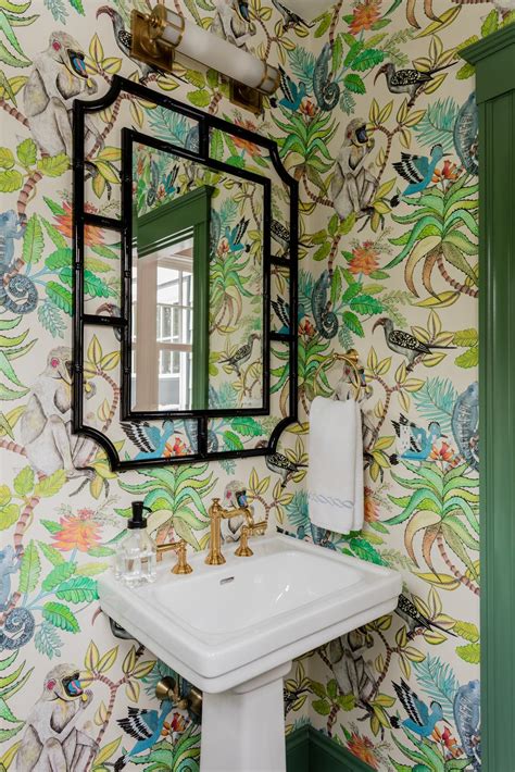 Green Powder Room With Jungle Wallpaper Hgtv