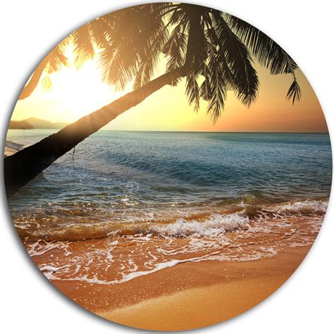 Beautiful Sunset On Tropical Beach Seashore Disc Metal Wall Art