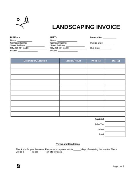 Free Landscaping Invoice Template Pdf Word Eforms