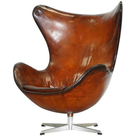 original 1963 fritz hansen egg chair model number 3316 hand dyed brown leather at 1stdibs
