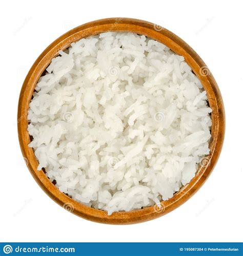 You can substitute long grain regular white rice, but the dish won't be as fragrant. Cooked White Basmati Rice In A Wooden Bowl Stock Photo ...