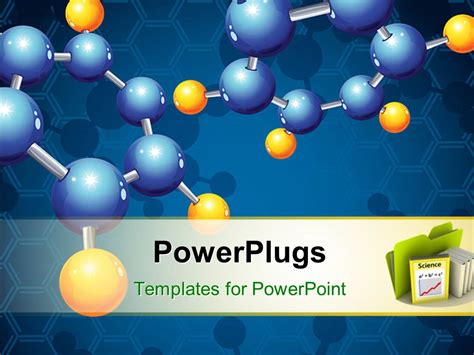 Powerpoint Template Yellow And Blue Molecular Structure On Blue