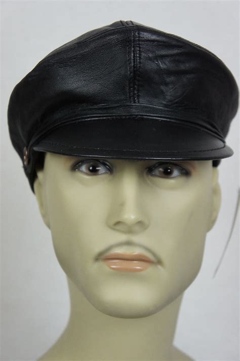 New Black 100 Leather Mens Gatsby Cap Newsboy Ivy Hat Golf Driving