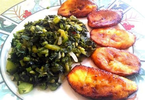 Jamaican Ital Steamed Callaloo With Fried Plantains Recipesjamaican