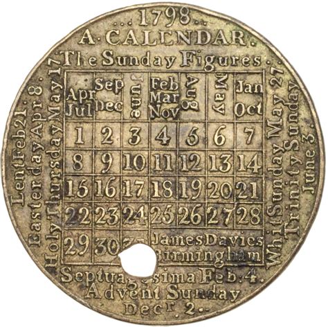 Calendar Medal 1798 By James Davies Birmingham