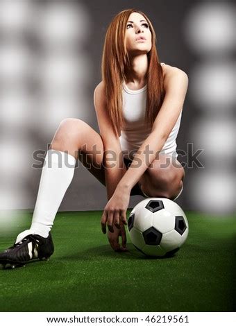 Sexy Soccer Player Woman On Playing Field Stock Photo Shutterstock