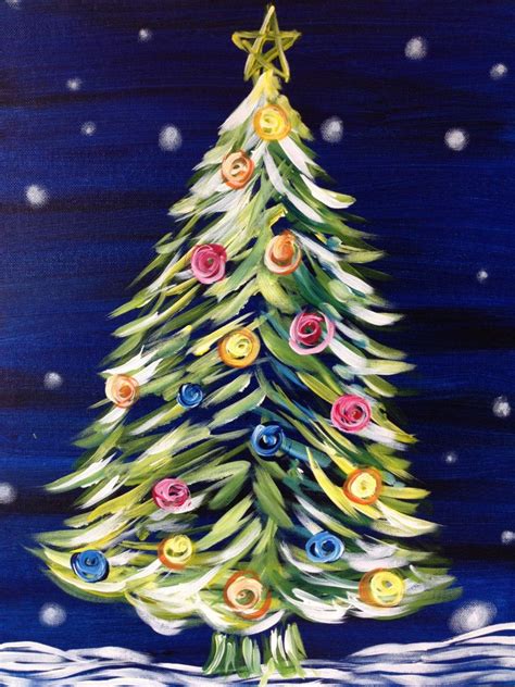 A Painting Of A Christmas Tree With Colorful Buttons On Its Top And Bottom