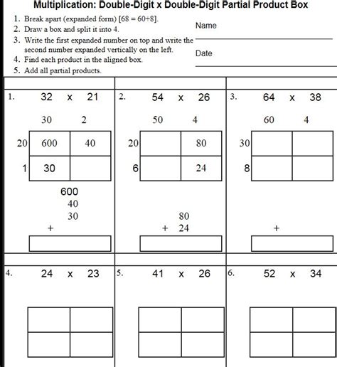 Box Method Multiplication Worksheets For Digit Numbers Kidpid Multiply Binomials Using Box