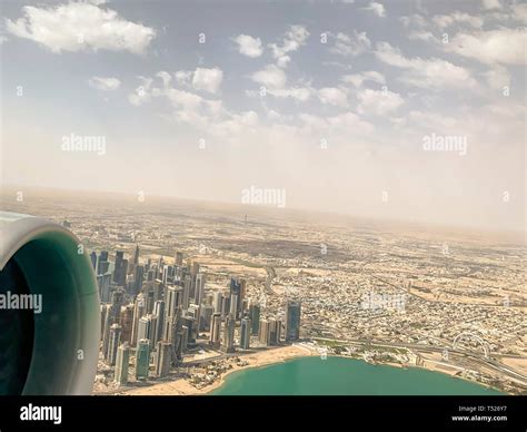 Aerial View Of Doha Qatar Skyline From Airplane Stock Photo Alamy