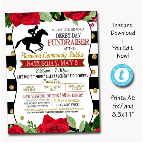 Derby Fundraiser Flyer Invitation Ticket Set Tidylady Printables