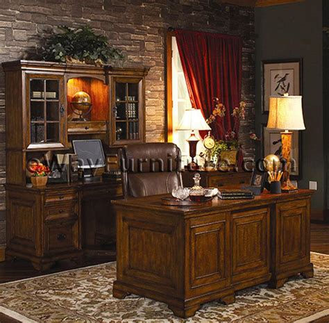 Rustic Americana Hardwood Executive Desk Home Office Furniture Dark Oak