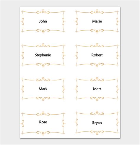 18 Printable Place Card Templates And Examples Free Download Ms Word