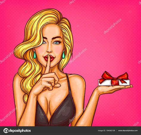 Vector Pop Art Illustration Of A Sexy Girl With T Box In Hand Stock