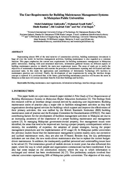 lim kit siang on amazon.com. (PDF) The User Requirements for Building Maintenance ...
