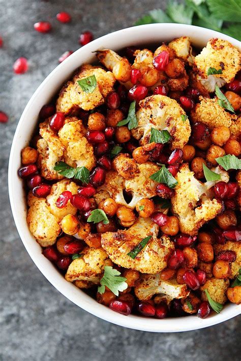 Roasted Cauliflower With Chickpeas And Pomegranate Half Cup Habit