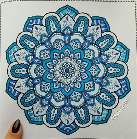 Mandala Blue Tones Colored Finished Mandala Coloring Pages Coloring