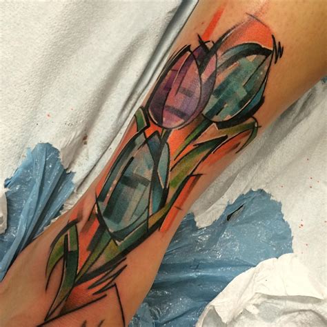 Watercolor Tulip Tattoo Behind Ear Best Tattoo Ideas Gallery