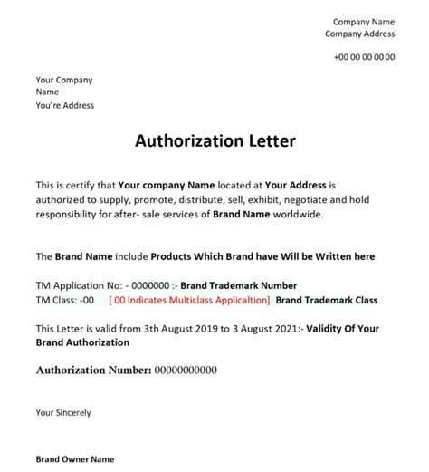 Amazon Brand Authorization Letter Template