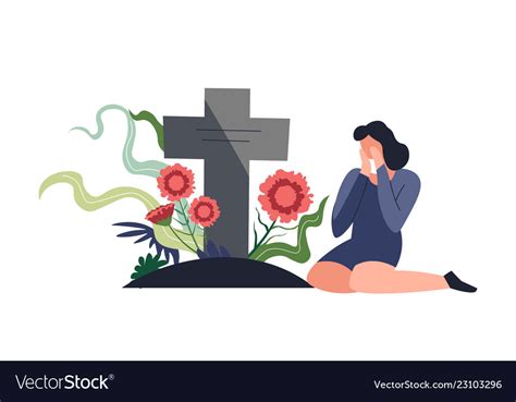 Funeral Burial Ceremony Person Sitting By Vector Image