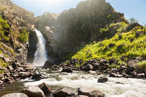 Beautiful Waterfall In Altai Mountains Siberia Russia Stock Photo