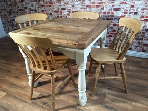 Extending Rustic Farmhouse Dining Table Set Drop Leaf Painted In