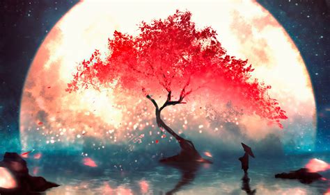 Full Moon Cherry Blossom Tree Animated Animated Live