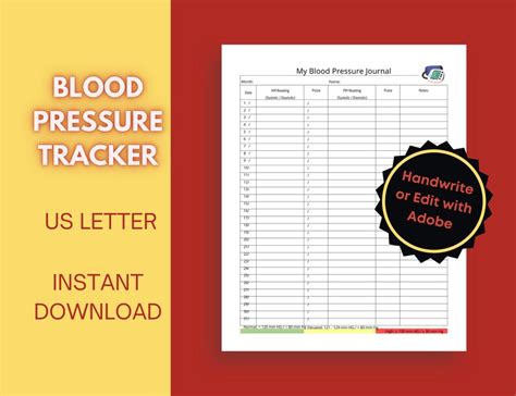 Blood Pressure Tracker Editable Blood Pressure Log Monthly Etsy