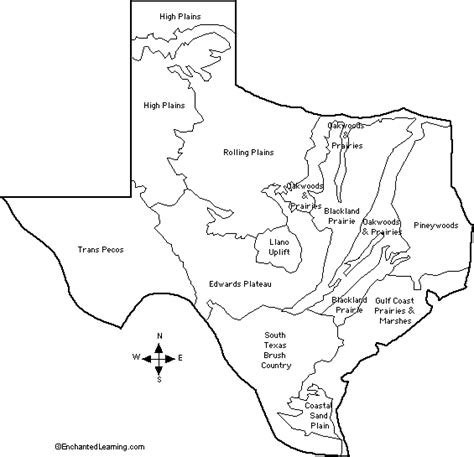 Natural Features Of Texas Outline Map Labeled