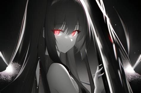 Premium Ai Image A Sad Anime Girl With Red Eyes And A Black Hair With