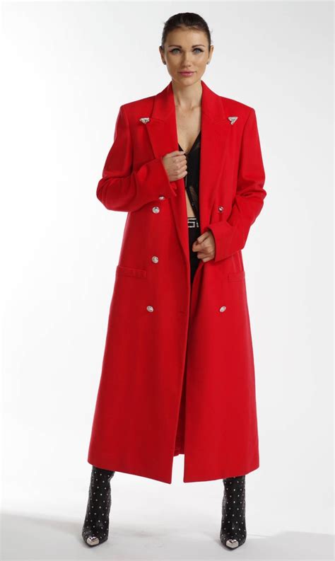 Fw 2013 Look35 Versace Long Wool Cashmere Coat In Red At 1stdibs