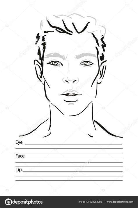 Man Face Chart Makeup Artist Blank Template Vector Illustration — Stock