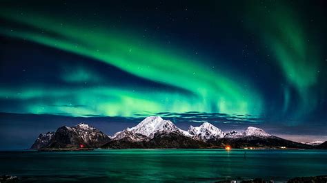 Aurora Borealis Green Lights Sky Night Europe Dual Wide 169