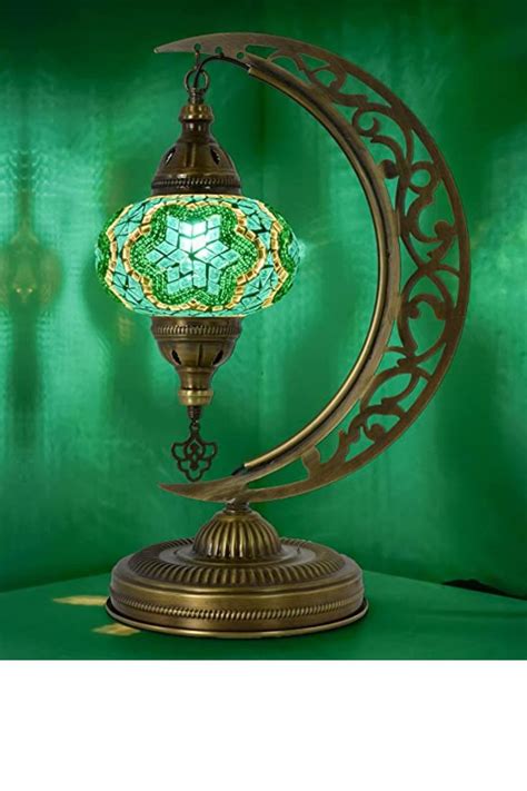 Mozaist Turkish Stained Glass Luna Shape Table Lamp Moroccan Crescent