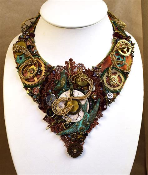 Steampunk Statement Necklace Silk Necklace Upcycled Reclaimed
