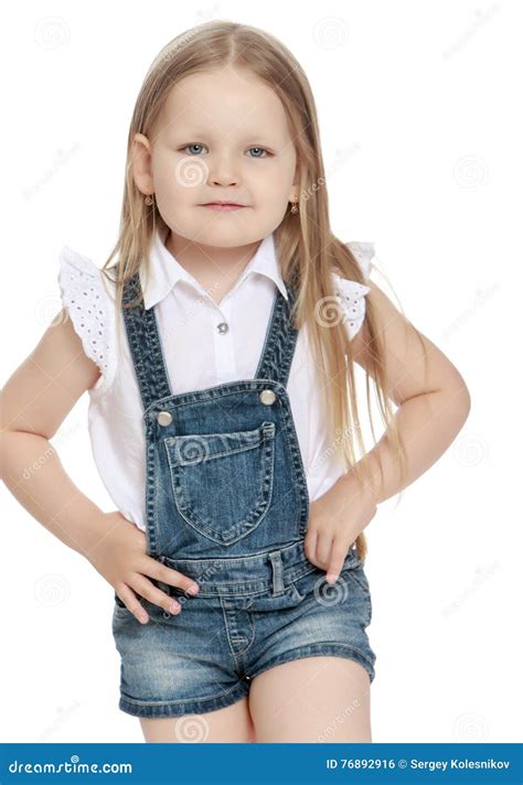 Little Girl In Denim Shorts Stock Photo Image Of Isolated Beauty