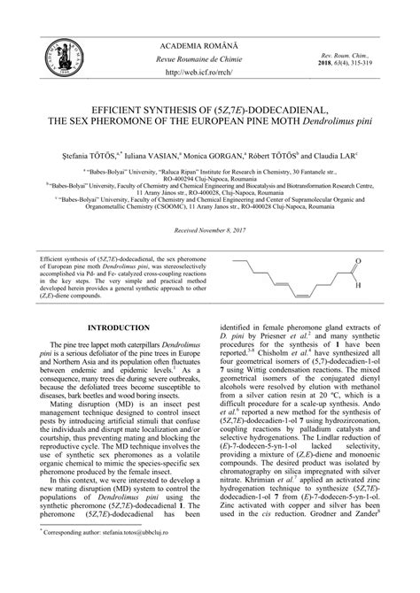 pdf efficient synthesis of 5z 7e dodecadienal the sex pheromone of the european pine moth