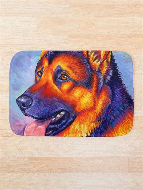 Courageous Partner Colorful German Shepherd Dog Bath Mat By Rebecca