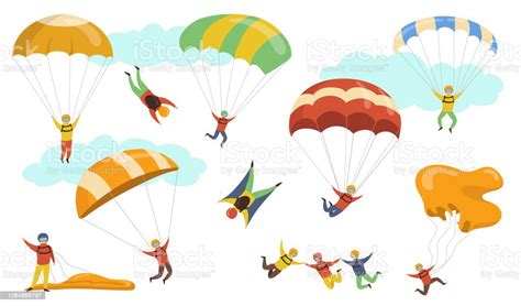 Parachutists Vector Illustrations Set Stock Illustration Download