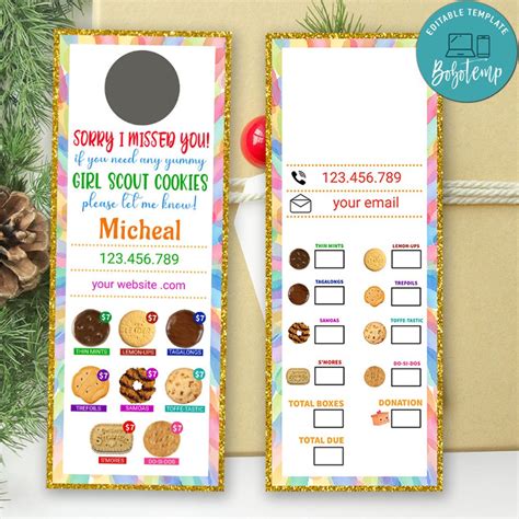 2021 Lbb Girl Scout Cookie Door Hanger With Qr Code Editable Order Form