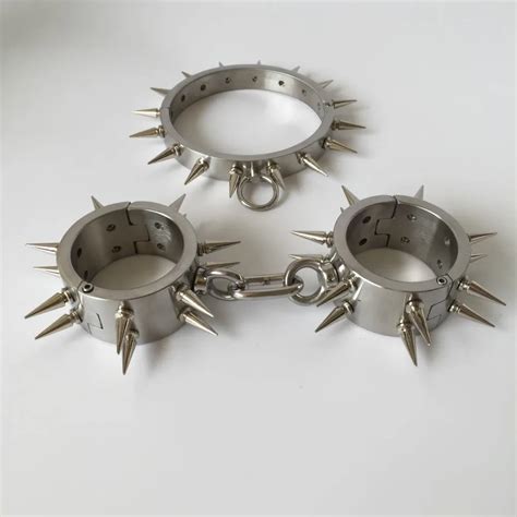 Ps Set Stainless Steel Slave Collar Handcuffs For Sex Bdsm Bondage