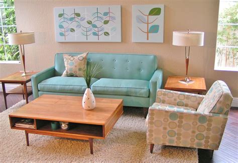 Mcm Aqua Sofa And Vintage Chair Retro Style Living Room Mid Century