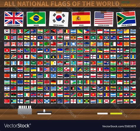 All National Flags World On Realistic Royalty Free Vector
