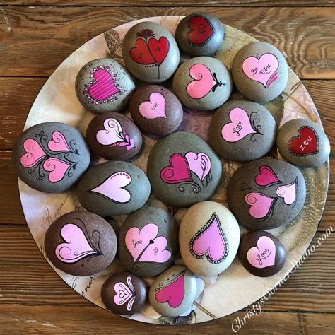 Hand Painted Valentine Heart Stones Rock Crafts Painted Rocks Diy