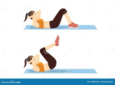Reverse Crunch Woman Home Workout Exercise Illustration Young Athletic