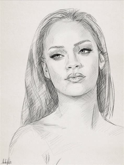 Pencil Sketch Drawing Portrait Of Rihanna By Ahmad Kadi Bleistift