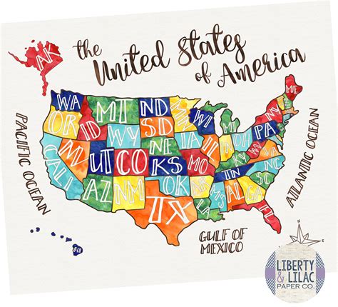 16x20 Us Map United States Map In Primary Colors Fun Us Map For