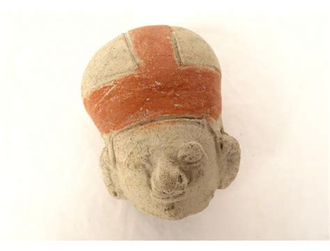Fragment Pre Columbian Sculpture Man Head Tumaco La Tolita Terracotta
